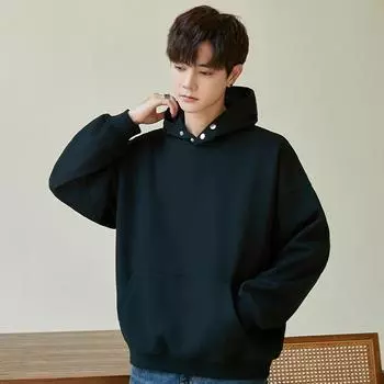 Пуловер мужской с капюшоном весна-осень подростковый повседневный свободный студенческий спортивный топ M чёрный