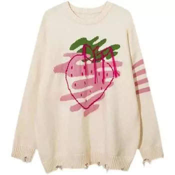Пуловер на осень и зиму, японский ленивый ретро, корейский клубничный свитер, уличный трикотаж для колледжа, свободный свитер, женский пуловер One Size чёрный