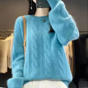 Пуловер на осень и зиму, женский свитер с жареным тестом, женский вязаный топ, универсальный пуловер, однотонный свитер, женские топы One Size зелёный