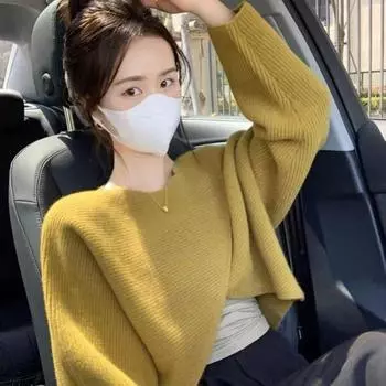 Пуловер Нерегулярный крест-свитер женский весенне-осенний дизайн с круглым вырезом и длинным рукавом свободная трикотажная подкладка пуловер женский топ