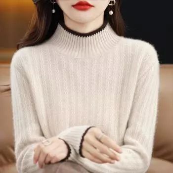 Пуловер, осень-зима 2022, вязаное базовое пальто с полувысоким воротником и свободный универсальный женский свитер с длинными рукавами