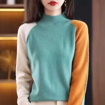 Пуловер осенне-зимние свитера женский трикотаж осенне-зимний пуловер с высоким воротником и длинными рукавами