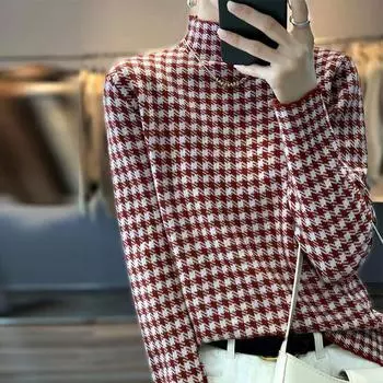 Пуловер, осенне-зимний шерстяной свитер, женский свитер с половиной высокого воротника, вязаный свитер с длинными рукавами, женский пуловер One Size чёрный