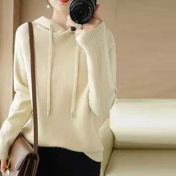 Пуловер, осенние и зимние свитера, женские свитера с капюшоном, свободный трикотаж с подкладкой, однотонный пуловер с длинными рукавами, женские топы One Size зелёный