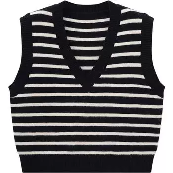 Пуловер Полосатые Вязаные Джемперы Безрукавный Полосатый Жилет Свитер Винтаж Леди