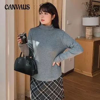 Пуловер размера плюс с длинными рукавами, водолазкой и вязаным свитером XL чёрный