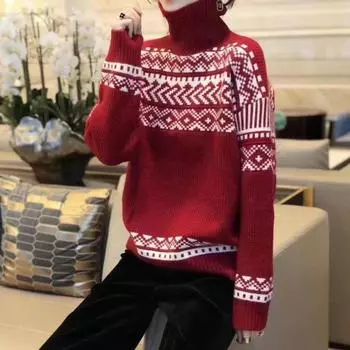 Пуловер, разноцветный кашемировый свитер с высоким воротником, женская верхняя одежда, пуловер, вязаное подшерсток в стиле вестерн, осенне-зимний свитер One Size чёрный