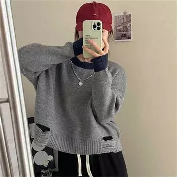 Пуловер с цветными отверстиями, женский свитер 2024 года, новый мягкий вощеный свободный модный повседневный короткий тонкий вязаный свитер one size fits all хаки