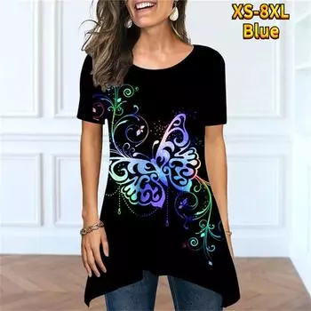 Пуловер с цветочным принтом и цифровым 3D принтом, с коротким рукавом, новая летняя повседневная женская футболка, пуловеры с круглым вырезом, модные повседневные уличные футболки 6XL