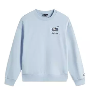 Пуловер с длинным рукавом и круглым вырезом свободного кроя из серии спортивного образа жизни Li Ning, дофаминовая повседневная толстовка для женщин, цвет облачно-голубой AWDUF16-6 2XL