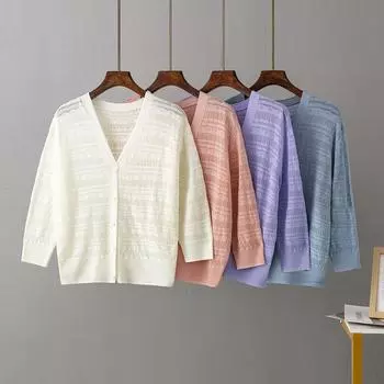 Пуловер с длинным рукавом и V-образным вырезом для женщин, однотонные женские блузки на пуговицах из тонкого ледяного шифона, рубашки, мягкий и дышащий вязаный топ one size белый