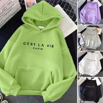 Пуловер с длинными рукавами и передним карманом на флисовой подкладке, толстовка с капюшоном, осень-зима, свободная женская толстовка с буквенным принтом, уличная одежда M хаки