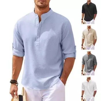 Пуловер с длинными рукавами, пуговицы, половинная планка, клетчатый принт, повседневная рубашка в пляжном стиле, уличная одежда L хаки