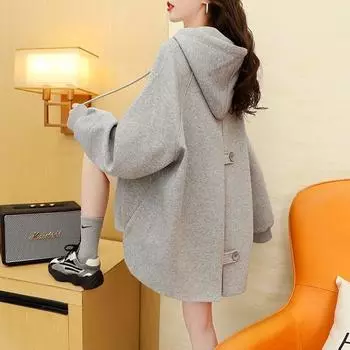 Пуловер с капюшоном, осенне-зимний новый свитер для женщин, большой размер, женская свободная повседневная куртка в модном ленивом стиле M белый