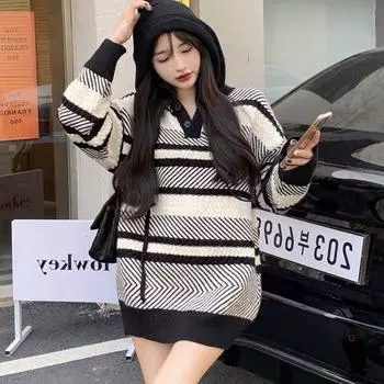 Пуловер с капюшоном, свитер для женщин, весна и осень 2022, свитер с длинными рукавами в западном стиле, женские топы