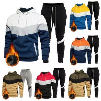 Пуловер с капюшоном, толстовка и брюки, комплект контрастного цвета с капюшоном, зимняя мужская спортивная одежда, спортивный комплект из 2 предметов, мужской комплект свитшотов для бега S