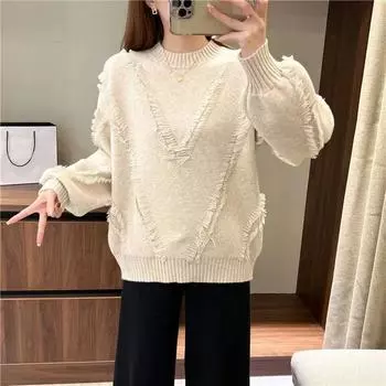 Пуловер с круглым вырезом и кисточками, женский свитер на осень и зиму, корейская версия, женский свитер со свободным дном, мягкий клейкий