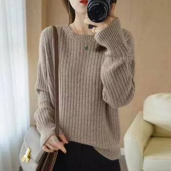Пуловер с напуском и круглым вырезом, женский свитер 2022, осенне-зимний пуловер, трикотаж, свободный повседневный свитер с длинными рукавами, женский пуловер