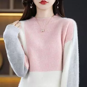 Пуловер с половиной высокого воротника, соответствующий цвету, свитер для женщин, свободная осенне-зимняя корейская верхняя одежда, свитер оверсайз, пуловер