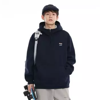 Пуловер с полумолнией, осенний тяжелый свитер с капюшоном, мужская свободная куртка большого размера на весну и осень M темно-синий