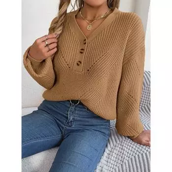 Пуловер с полыми пуговицами и рукавами-фонариками, сексуальный и толстый S белый