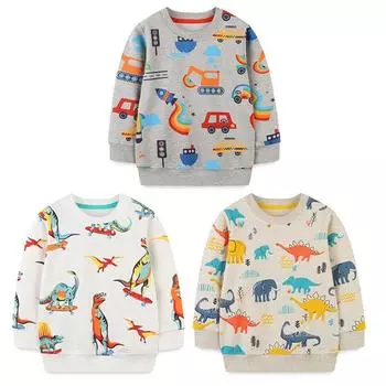 Пуловер с принтом мультфильма для детей 2–7 лет, рубашка с круглым вырезом и длинными рукавами 2T