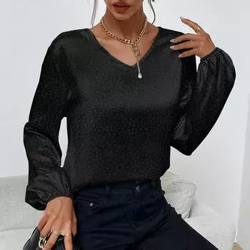 Пуловер с V-образным вырезом, леопардовая рубашка, женская жаккардовая блузка с длинными рукавами XXL белый