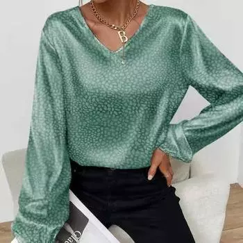 Пуловер с V-образным вырезом, леопардовая рубашка, женская жаккардовая блузка с длинными рукавами XXL белый