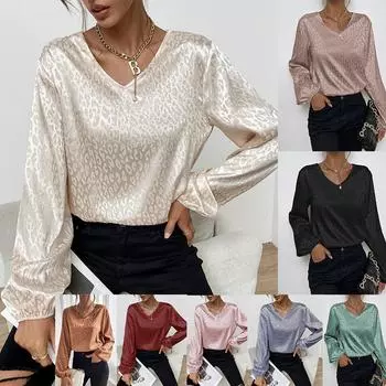Пуловер с V-образным вырезом, леопардовая рубашка, женская жаккардовая блузка с длинными рукавами XXL белый