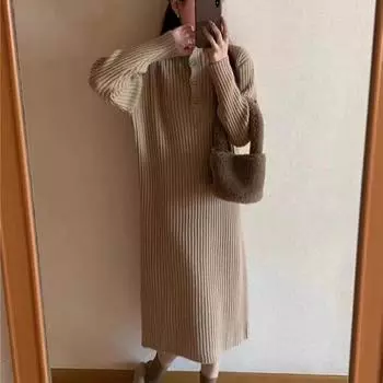 Пуловер с высоким воротником, длинный свитер для женщин, осенне-зимний свободный вязаный свитер длиной до колена, платье, пуловер, женские топы One Size чёрный