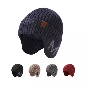 Пуловер Шапка шерстяная вязаная шапка мужская осенне-зимняя бархатная толстая защита ушей теплая шапка чёрный