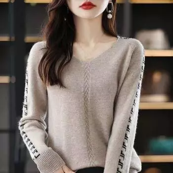 Пуловер, шерстяной свитер с v-образным вырезом, женский цвет, вязаный низ, осенне-зимний кашемировый свитер с v-образным вырезом для женщин One Size чёрный