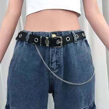 Пуловер средней длины в стиле панк, темный, универсальный, европейский и американский, рваный, с полосками, свободного кроя, нишевой вязки, женский, для пары Belt with chain 45.00 kg-75.00 kg can be worn