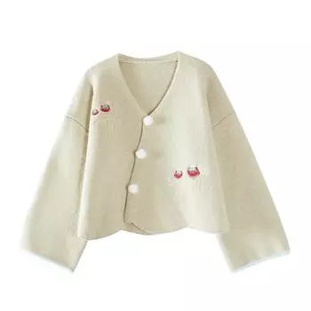 Пуловер-свитер 2023, весна и осень, свободный и ленивый подол, волнистый край, 3D шерстяной шарик, вышивка, вязаный пуловер, свитер, пальто для женщин One Size зелёный