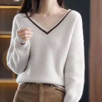 Пуловер, свитер, новинка 2022 года, осенне-зимний повседневный свитер, женская свободная верхняя одежда, топ с напуском и длинными рукавами, трикотаж с v-образным вырезом, свитер One Size зелёный