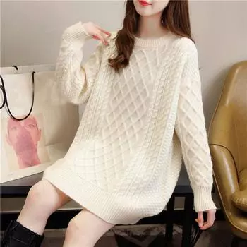 Пуловер, свитер, осенне-зимний свитер, модный пуловер, свободный, с длинными рукавами и круглым вырезом, женский свитер с жареным тестом One Size розовый