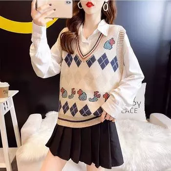 Пуловер, свитер, осенне-зимний жилет с v-образным вырезом, женский внешний свитер без рукавов, жаккардовый вязаный жилет, женские топы