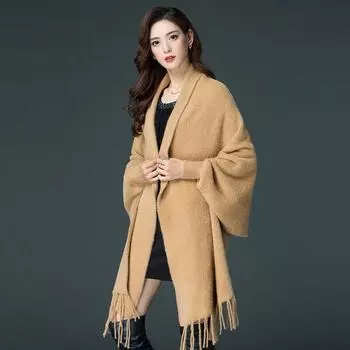 Пуловер, свитер, шаль, чехол для хвоста, весна и осень, новинка, с длинным рукавом, с рисунком, осень-зима One Size чёрный