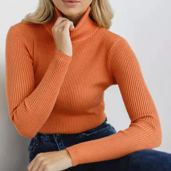 Пуловер Свитер Водолазка Длинный Рукав Свитера Нижняя Рубашка Женщины 51cm белый