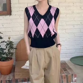 Пуловер, свитер, весна-осень 2023, корейский ретро жилет с v-образным вырезом, женский универсальный вязаный жилет, уменьшающий возраст, пуловер