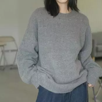 Пуловер, свитер, женская осенне-зимняя верхняя одежда, корейская версия, свободный пуловер с круглым вырезом и заниженными плечами, вязаный женский свитер