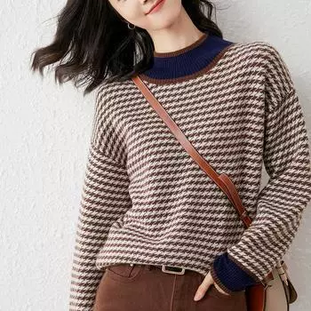 Пуловер, свитер, женский корейский свободный универсальный модный студенческий свитер с круглым вырезом, полосатый свитер, вязаный свитер, пальто