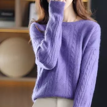 Пуловер, свитер, женский новый осенне-зимний свободный пуловер с круглым вырезом, свитер с длинными рукавами, женский вязаный свитер, пуловер, женский