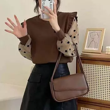 Пуловер, свитер, женский, осень 2023, женский топ, с рукавами в горошек, с круглым вырезом, трикотаж, свитер, пуловер под пальто