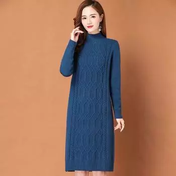 Пуловер, свитер, зима 2022, женский свитер средней длины, свободный вязаный однотонный повседневный женский свитер