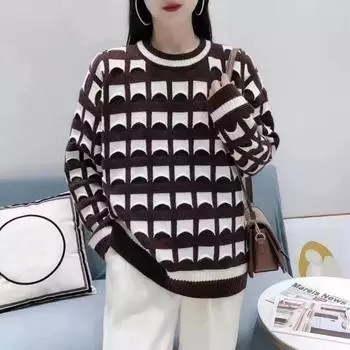 Пуловер, свитер, зимний женский пуловер 2022, пуловер с круглым вырезом и длинными рукавами, свободный повседневный винтажный вязаный свитер с мясом, женский