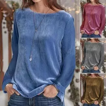 Пуловер Топ с круглым вырезом, теплая, приятная на ощупь женская осенне-зимняя повседневная однотонная блузка, повседневная одежда 2XL розовый