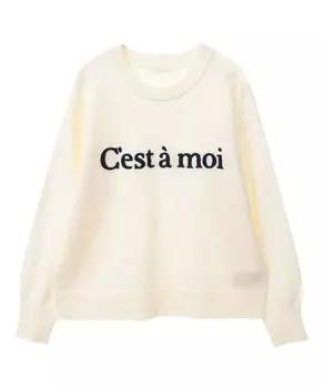 Пуловер трикотажный с вышитым логотипом [Green Parks] Свитер, Пуловер, Женский, Молочный