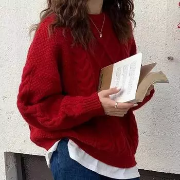 Пуловер в стиле ретро, рождественский свитер с жареным тестом, женский осенне-зимний свободный трикотажный свитер с длинными рукавами, женский
