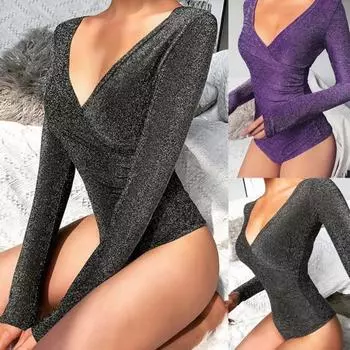 Пуловер Женский Боди Потрясающий Очаровательный Блестящий Досуг Леди S фиолетовый